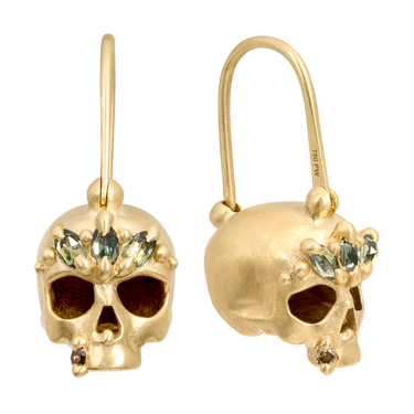 Green Enchanted Skull Safety Pin Earrings - 12019